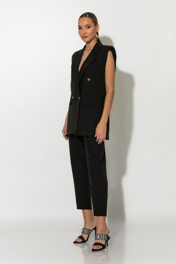 Σετ παντελόνι και oversized αμάνικο blazer με βάτες χακί