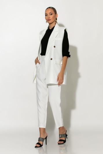 Σετ παντελόνι και oversized αμάνικο blazer με βάτες χακί