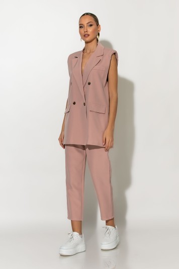 Σετ παντελόνι και oversized αμάνικο blazer με βάτες ματζέντα