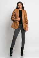 Blazer δερματίνη με σούρες στα μανίκια ταμπά Blazer δερματίνη με σούρες στα μανίκια ταμπά