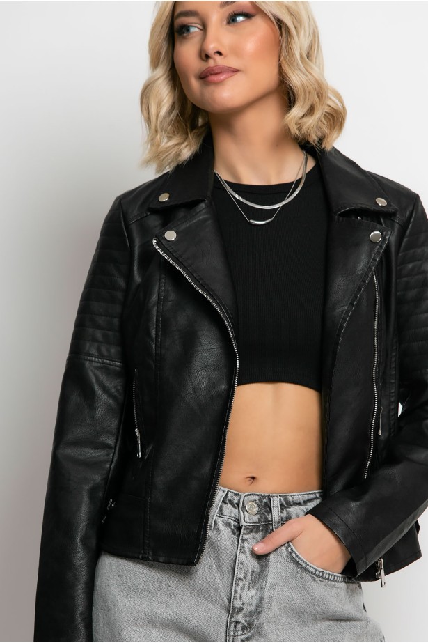 Jacket δερματίνη μαύρο Jacket δερματίνη μαύρο