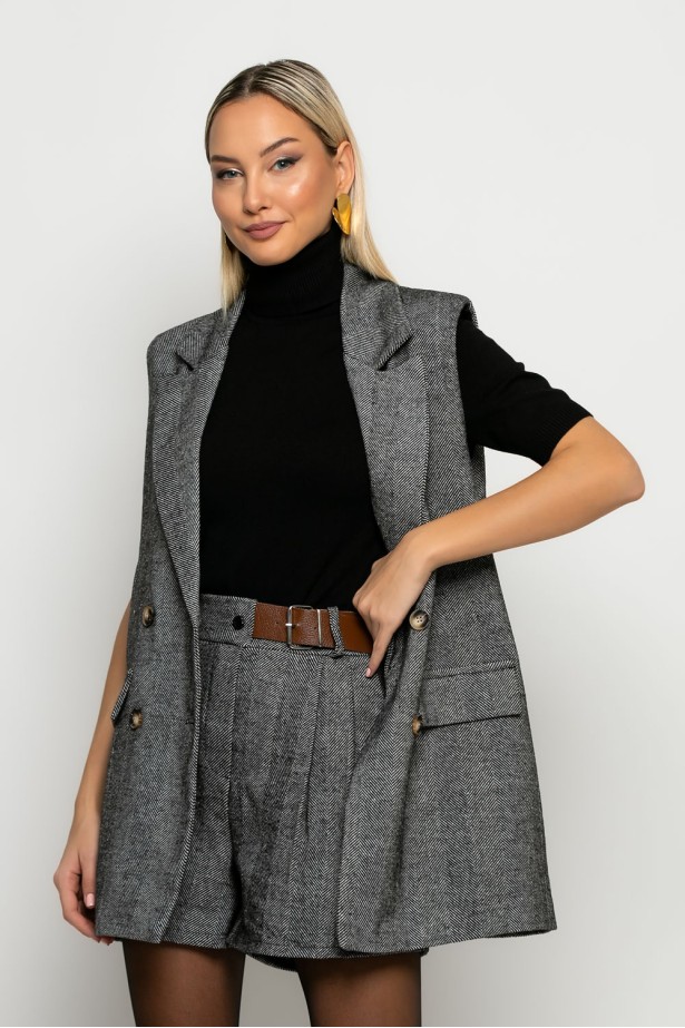 Oversized αμάνικο blazer ψαροκόκκαλο γκρι Oversized αμάνικο blazer ψαροκόκκαλο γκρι