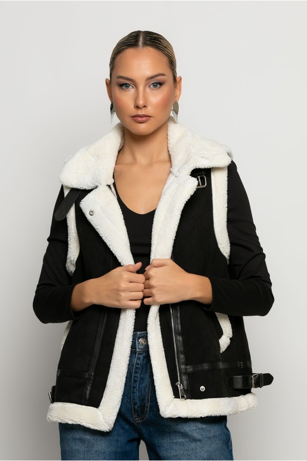 Sheepskin jacket αμάνικο μαύρο Sheepskin jacket αμάνικο μαύρο