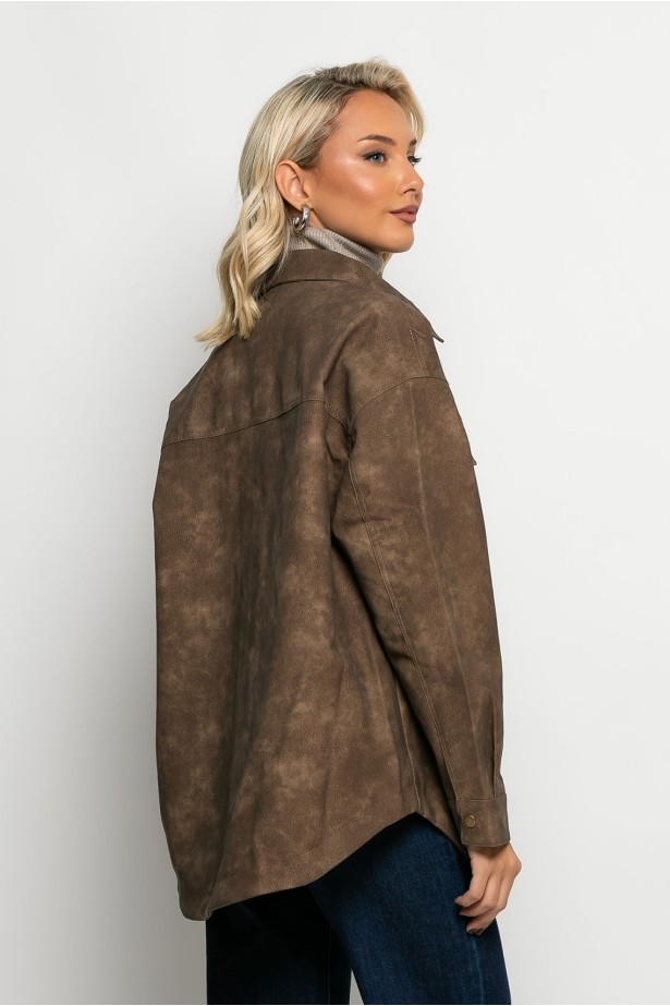 Oversized jacket δερματίνη με κουμπιά καφέ Oversized jacket δερματίνη με κουμπιά καφέ