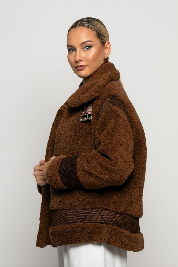 Jacket aviator από συνθετική γούνα προβάτου καφέ Jacket aviator από συνθετική γούνα προβάτου καφέ