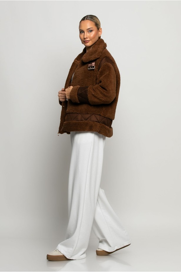 Jacket aviator από συνθετική γούνα προβάτου καφέ Jacket aviator από συνθετική γούνα προβάτου καφέ