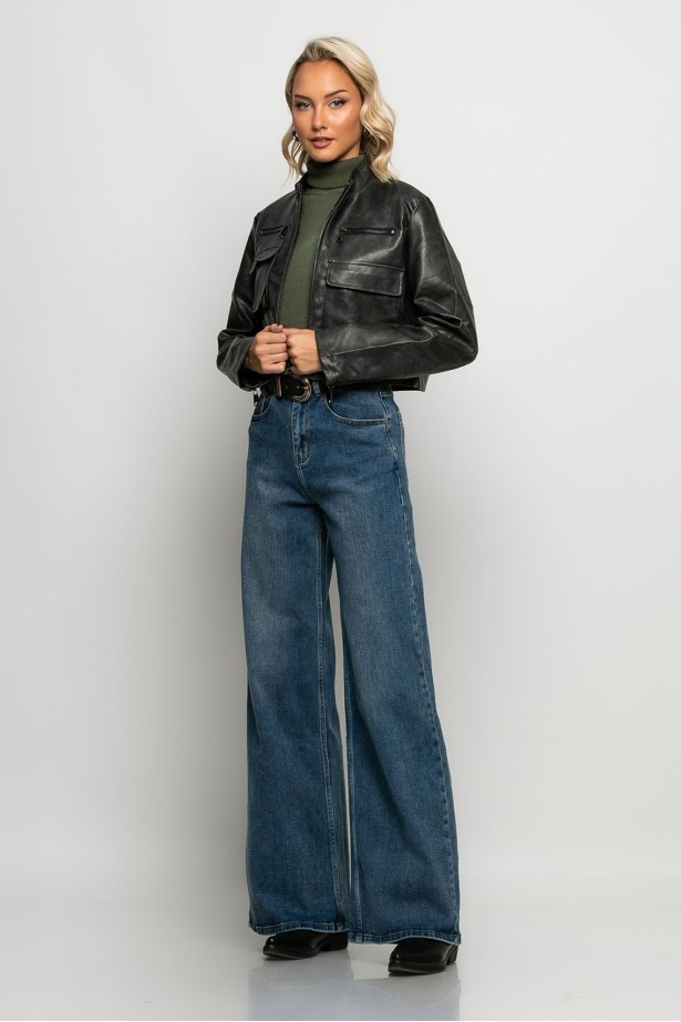 Jacket δερματίνη με τσέπες μπροστά μαύρο Jacket δερματίνη με τσέπες μπροστά μαύρο