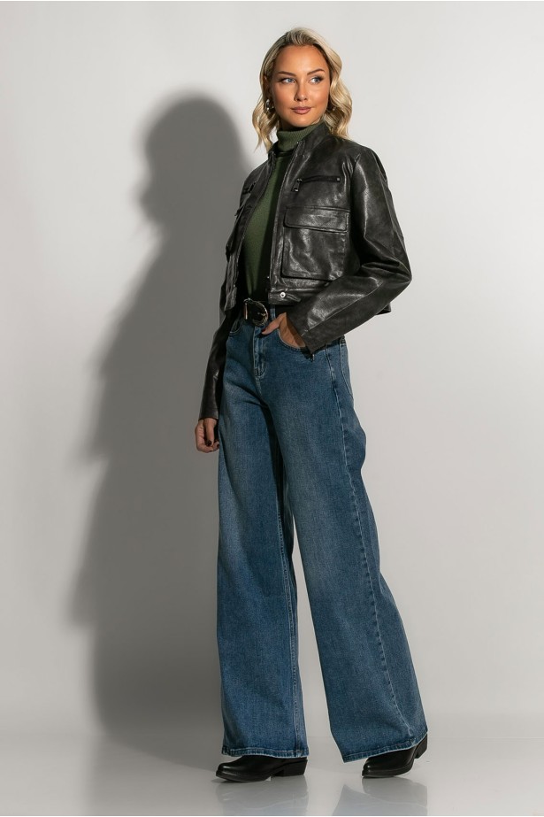 Jacket δερματίνη με τσέπες μπροστά μαύρο Jacket δερματίνη με τσέπες μπροστά μαύρο