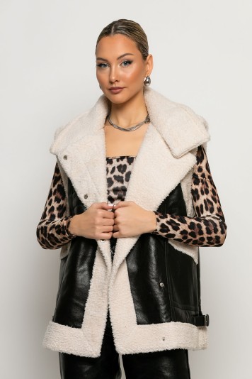 Οversized Sheepskin jacket αμάνικο δερματίνη γκρι