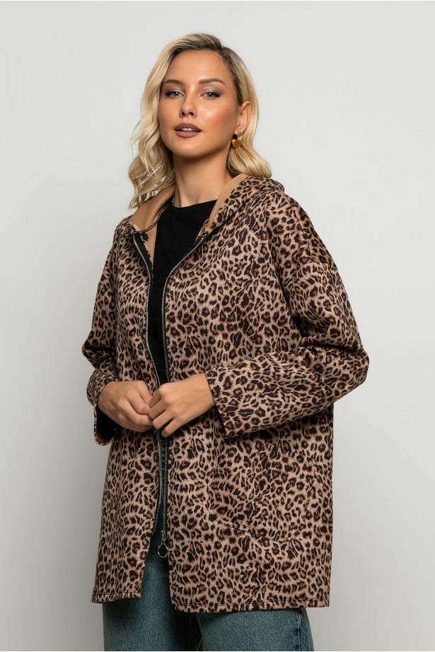 Oversized ζακέτα leopard print μπεζ Oversized ζακέτα leopard print μπεζ