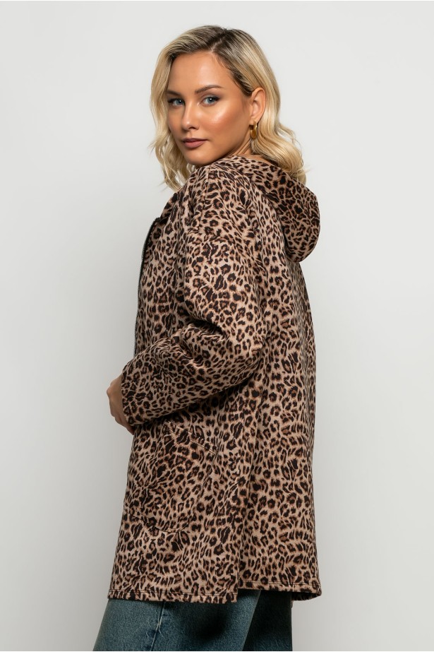 Oversized ζακέτα leopard print μπεζ Oversized ζακέτα leopard print μπεζ