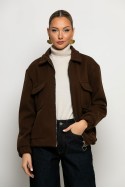 Bomber jacket με λάστιχο στην μέση καφέ Bomber jacket με λάστιχο στην μέση καφέ