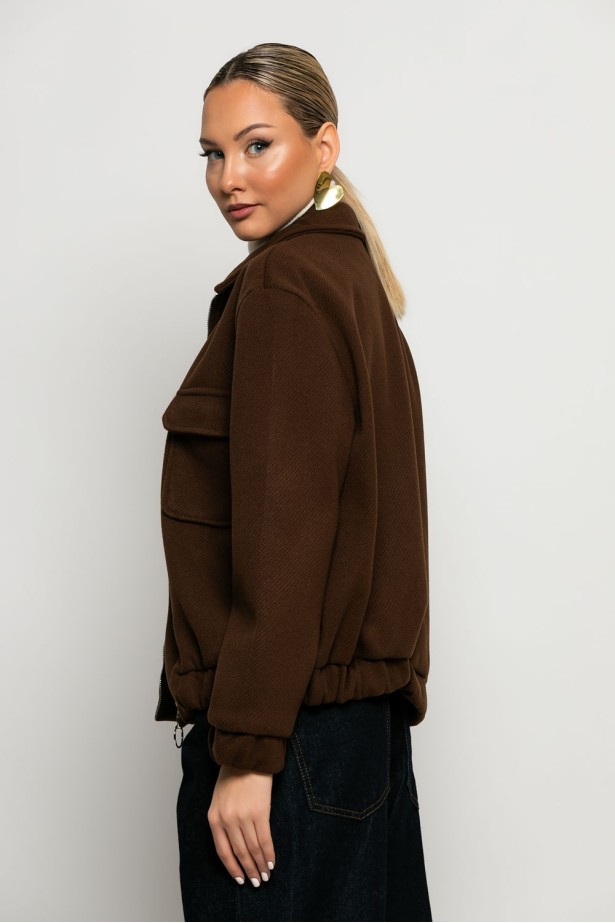 Bomber jacket με λάστιχο στην μέση καφέ Bomber jacket με λάστιχο στην μέση καφέ