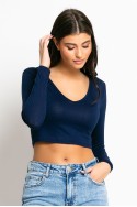 Crop top μακρύ μανίκι V μπλε navy Crop top μακρύ μανίκι V μπλε navy