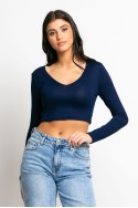 Crop top μακρύ μανίκι V μπλε navy Crop top μακρύ μανίκι V μπλε navy