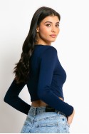 Crop top μακρύ μανίκι V μπλε navy Crop top μακρύ μανίκι V μπλε navy