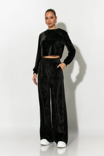 Σετ βελούρ cropped μπλούζα και wide leg παντελόνι vanillia