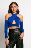 Crop top με μανίκια και χιαστί μπροστά ρουά Crop top με μανίκια και χιαστί μπροστά ρουά