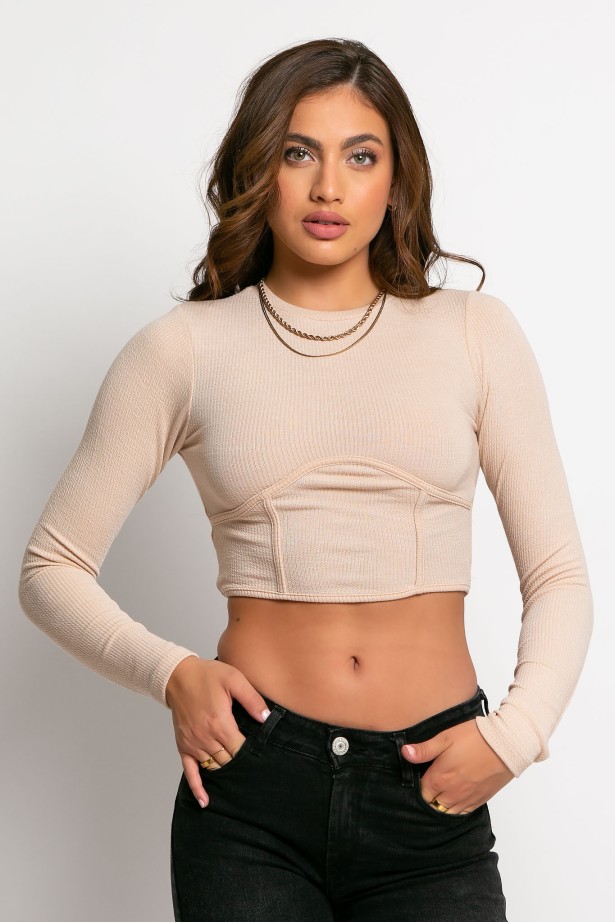 Cropped μπλούζα ριπ μπεζ Cropped μπλούζα ριπ μπεζ