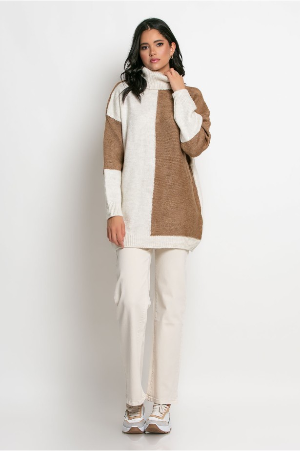 Oversized πλεκτό ζιβάγκο μπεζ-ταμπά Oversized πλεκτό ζιβάγκο μπεζ-ταμπά