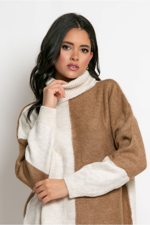 Oversized πλεκτό ζιβάγκο μπεζ-ταμπά Oversized πλεκτό ζιβάγκο μπεζ-ταμπά