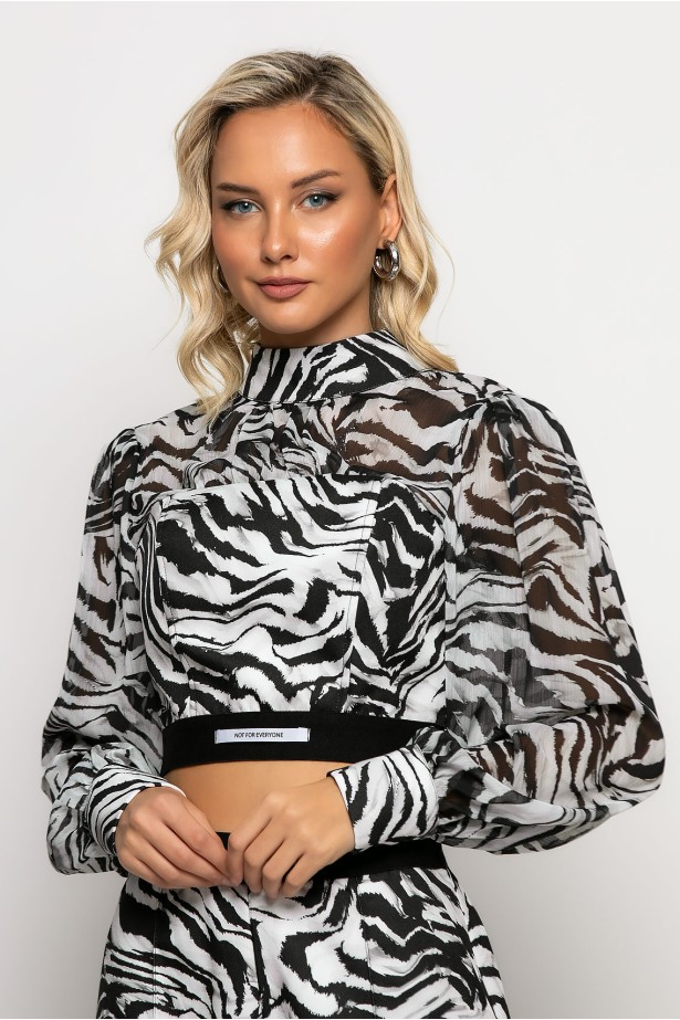 Cropped μπλούζα με λάστιχο στην μέση zebra print μαύρο Cropped μπλούζα με λάστιχο στην μέση zebra print μαύρο