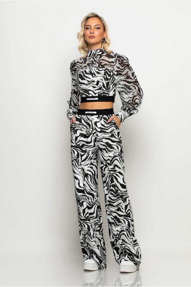 Cropped μπλούζα με λάστιχο στην μέση zebra print μαύρο Cropped μπλούζα με λάστιχο στην μέση zebra print μαύρο