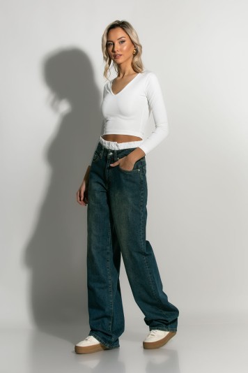 Wide leg baggy boxer jean μπλε
