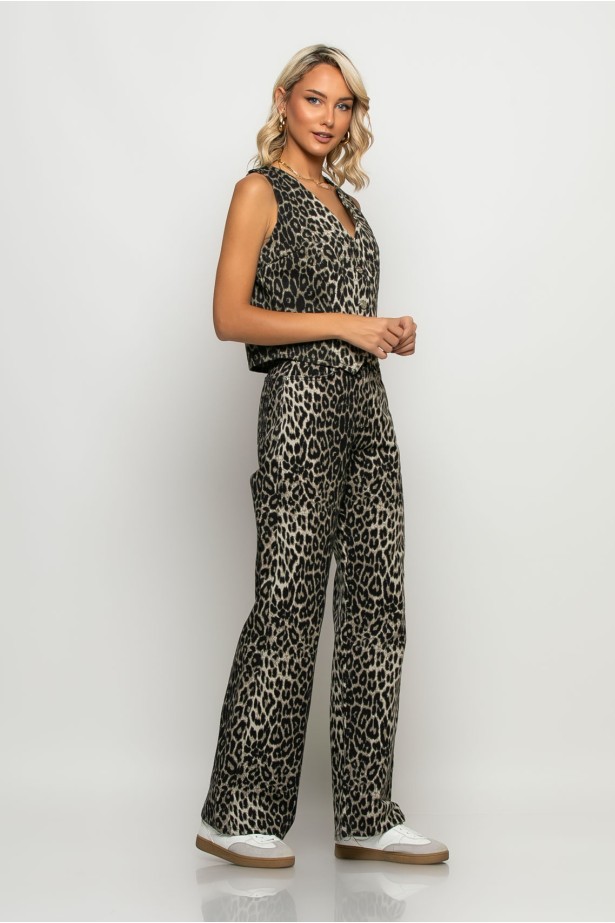 Jean straigt leg leopard print γκρι Jean straigt leg leopard print γκρι