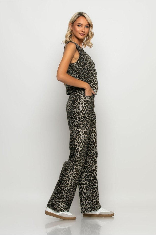 Jean straigt leg leopard print γκρι Jean straigt leg leopard print γκρι