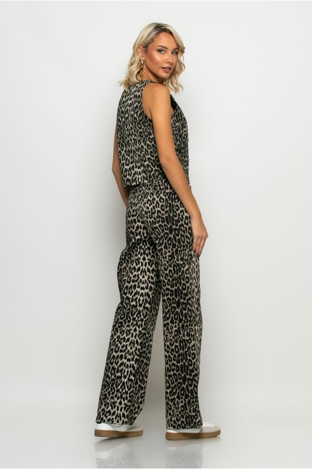 Jean straigt leg leopard print γκρι Jean straigt leg leopard print γκρι