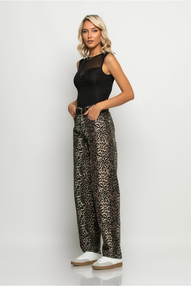 Jean loose fit leopard print καφέ Jean loose fit leopard print καφέ