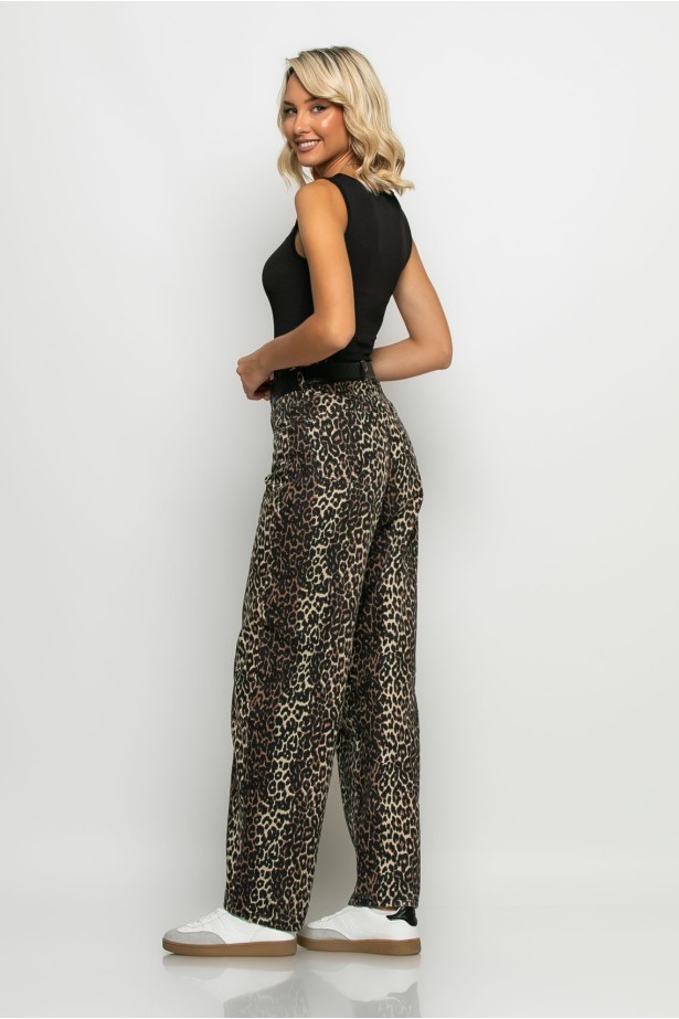 Jean loose fit leopard print καφέ Jean loose fit leopard print καφέ