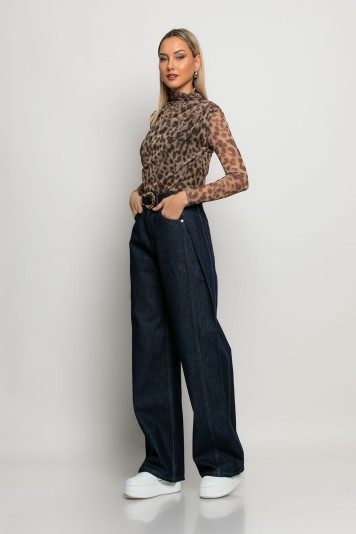Jean wide leg με πιέτα στο πλάι μπλε ντένιμ