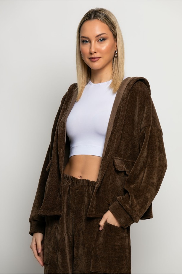 Σετ baggy παντελόνι και ζακέτα κοτλέ καφέ Σετ baggy παντελόνι και ζακέτα κοτλέ καφέ