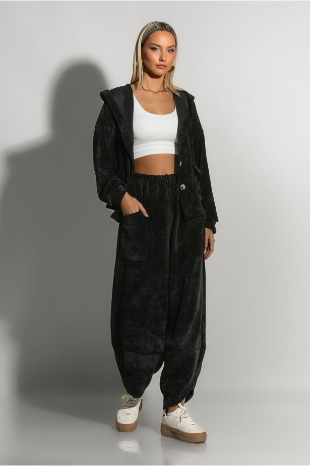 Σετ baggy παντελόνι και ζακέτα κοτλέ μαύρο Σετ baggy παντελόνι και ζακέτα κοτλέ μαύρο