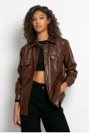 Jacket δερματίνη με κουμπιά σοκολά Jacket δερματίνη με κουμπιά σοκολά