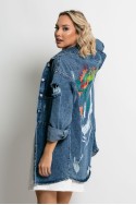 Jean jacket oversized με φθορές και στάμπα (skull) μπλε σκούρο Jean jacket oversized με φθορές και στάμπα (skull) μπλε σκούρο