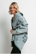 Jean jacket oversized με φθορές και στάμπα (give up) μπλε ανοιχτό Jean jacket oversized με φθορές και στάμπα (give up) μπλε ανοιχτό