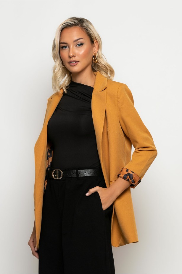 Blazer με leopard φόδρα μουσταρδί Blazer με leopard φόδρα μουσταρδί