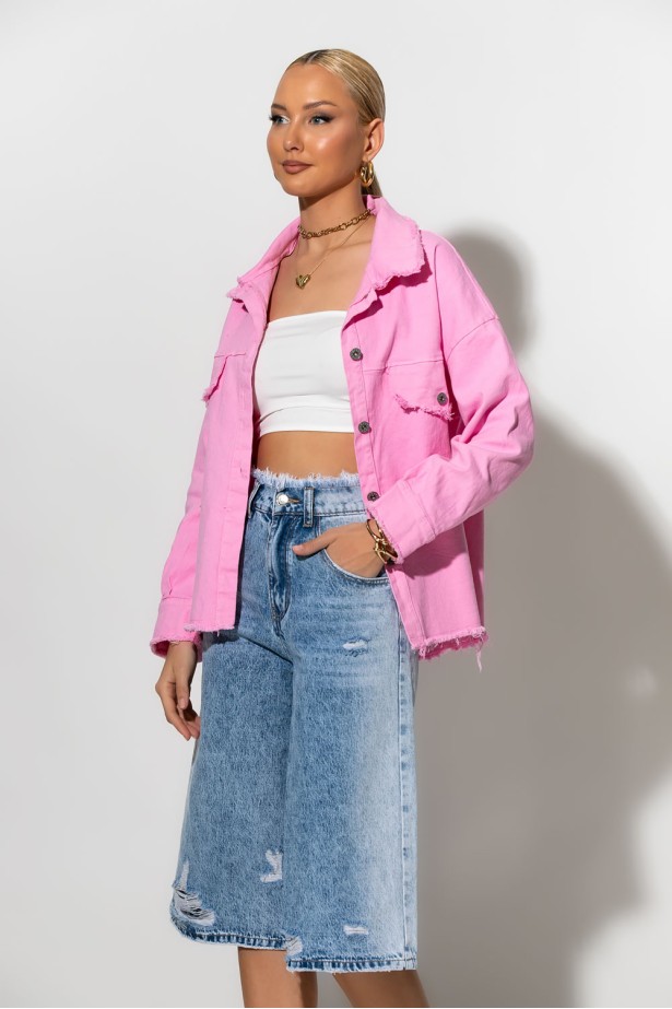 Jean jacket με ξέφτια ροζ Jean jacket με ξέφτια ροζ