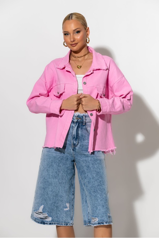 Jean jacket με ξέφτια ροζ Jean jacket με ξέφτια ροζ