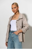 Jean jacket με ξέφτια μπεζ Jean jacket με ξέφτια μπεζ