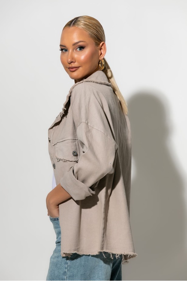 Jean jacket με ξέφτια μπεζ Jean jacket με ξέφτια μπεζ