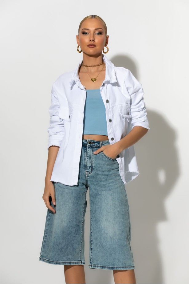 Jean jacket με ξέφτια λευκό Jean jacket με ξέφτια λευκό