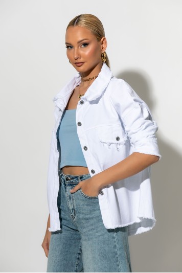  Jean jacket με ξέφτια κόκκινο