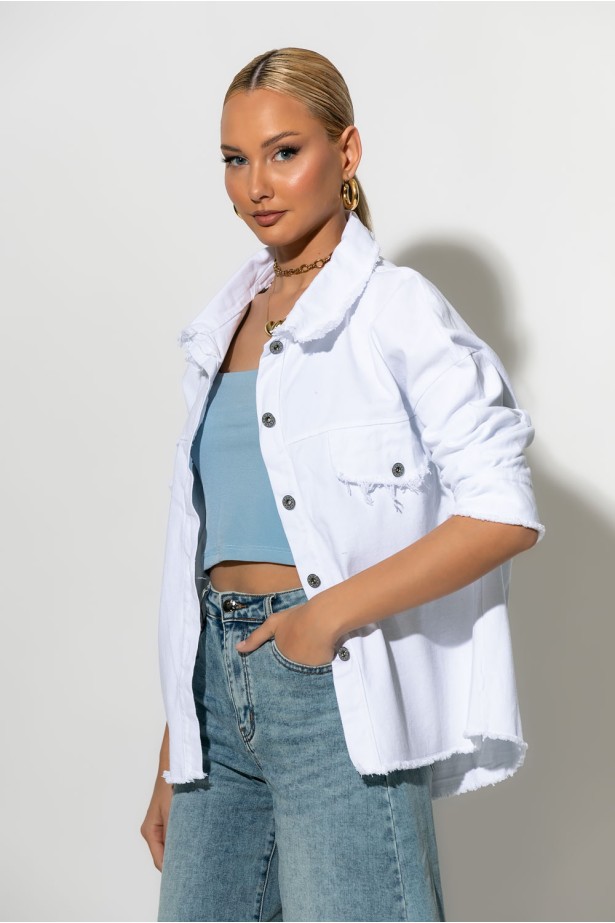 Jean jacket με ξέφτια λευκό Jean jacket με ξέφτια λευκό