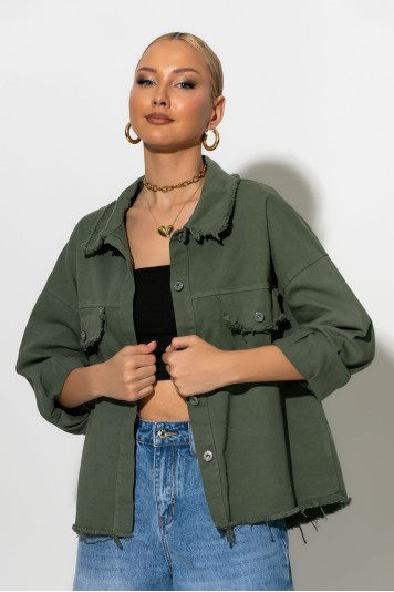  Jean jacket με ξέφτια κόκκινο