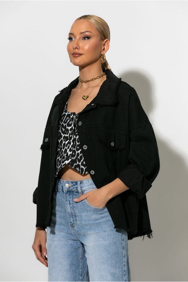 Jean jacket με ξέφτια μαύρο Jean jacket με ξέφτια μαύρο