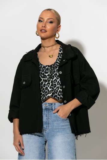  Jean jacket με ξέφτια κόκκινο
